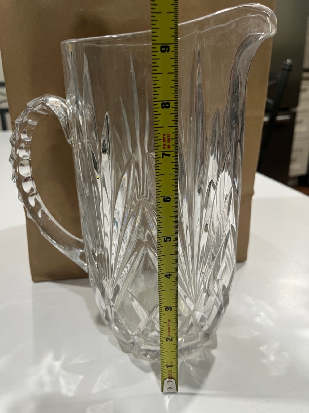 Cut Crystal Pitcher - Clear Starburst Pattern - Picture 3 of 3